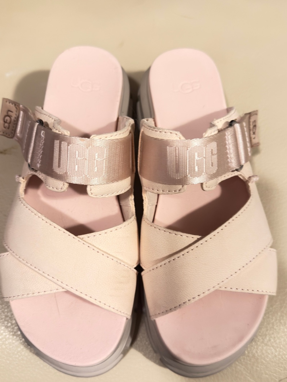 UGG Pastel Pink Cross-Strap Slide Sandals